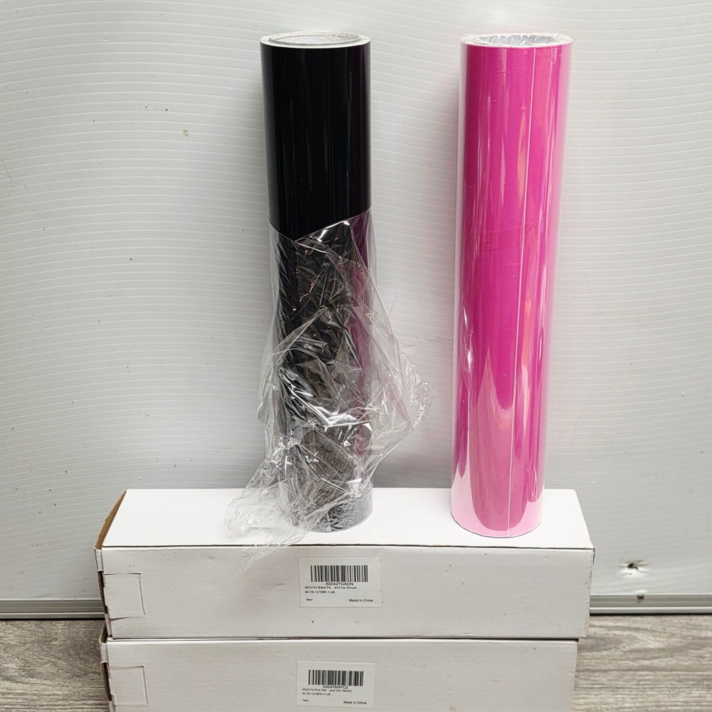 2 Roll Permanent Adhesive Vinyl Gloss Black and Pink Car Decals 12in x 15ft - Picture 1 of 6